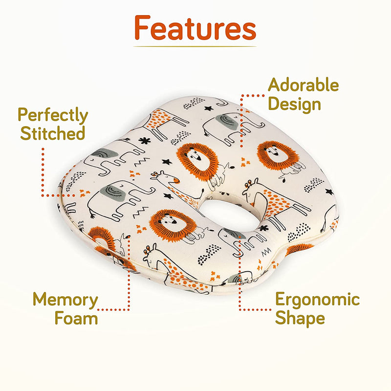 LuvLap Memory Foam Baby Head Shaping Pillow, Baby Pillow for Preventing Flat Head Syndrome, 24 cm X 21 cm X 4 cm, 0m+, Apple Shape, Animal Print (Orange)(Pack of 1)