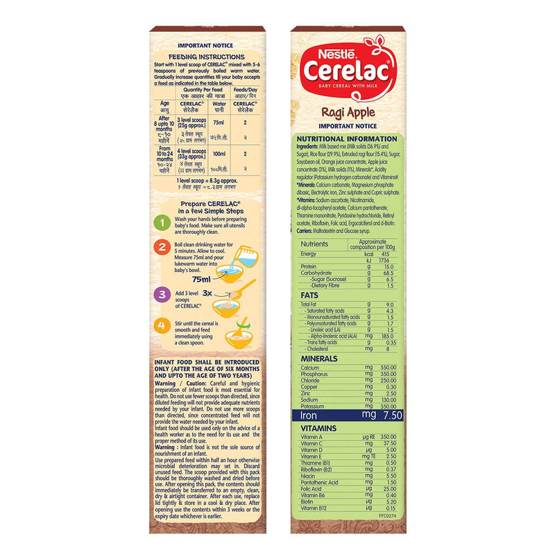 NestlÃƒÂ© CERELAC Baby Cereal with Milk, Ragi Apple Ã¢â‚¬â€œ From 8 to 12 Months, 300g Bag-In-Box Pack - The Kids Circle