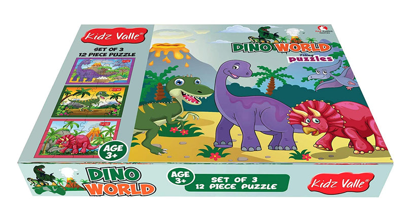 Kidz Valle Dino World 3 X 12 Pieces ( Jigsaw Puzzles , Puzzles For Kids, Floor Puzzles ), Puzzles For Kids Age 3 Years And Above. Size: 18.4 Cm X 13.3 Cm Set Of 3 Puzzles - The Kids Circle