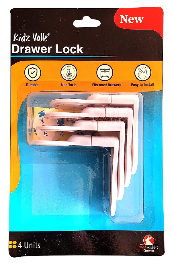 Kidz Valle Drawer Locker, Premium Child Safety Lock | for Refrigerator, Cabinets, Drawers, Fridge, Cupboard, Wardrobe, Door | Baby Safety (Pack of 4,White)