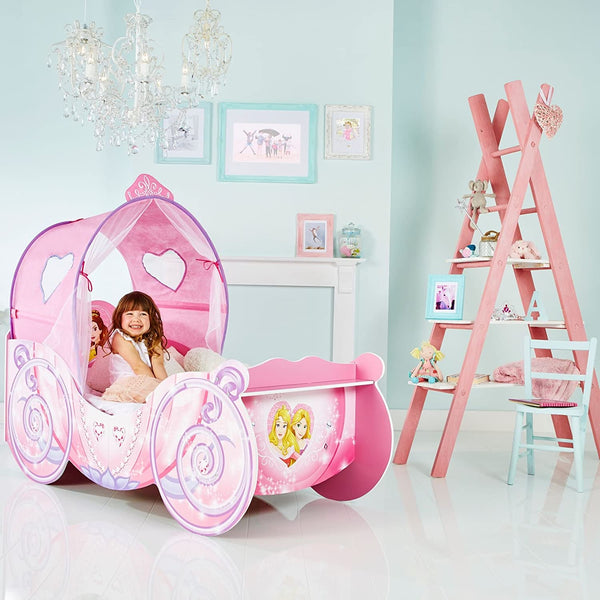 Cot and Candy Disney Princess Carriage with Light Up Canopy Toddler Bed