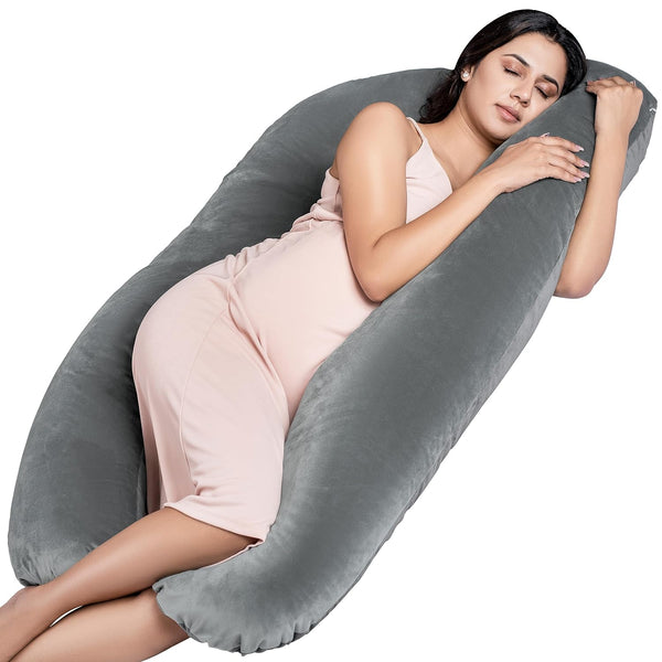 MY ARMOR U Shaped Pregnancy Pillow for Sleeping | 6 Month Warranty | Full Body Pregnancy Pillows for Pregnant Women with Washable Velvet Cover, Grey, Pack of 1