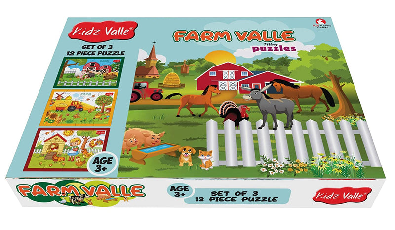 Kidz Valle Farm Valle 3 X 12 Pieces ( Jigsaw Puzzles , Puzzles For Kids, Floor Puzzles ), Puzzles For Kids Age 3 Years And Above. Size: 18.4 Cm X 13.3 Cm Set Of 3 Puzzles - The Kids Circle