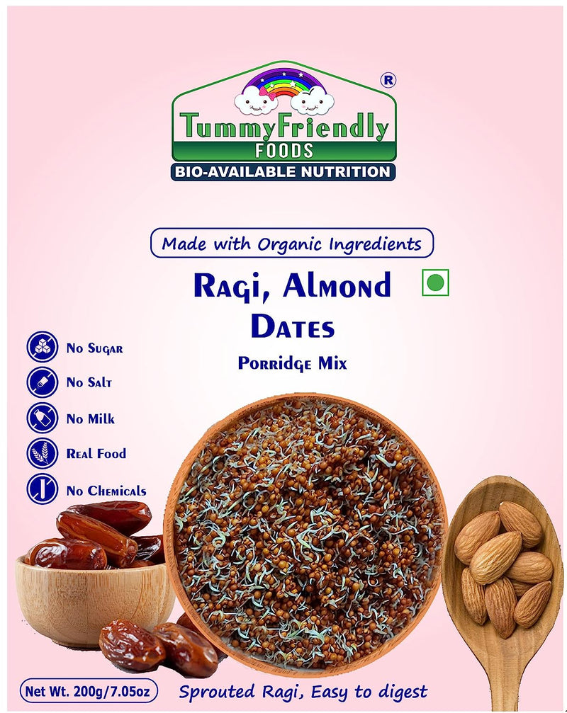 TummyFriendly Foods Organic Sprouted Ragi Almonds Dates Porridge Mix | Made of Sprouted Ragi Powder Cereal (200 g)