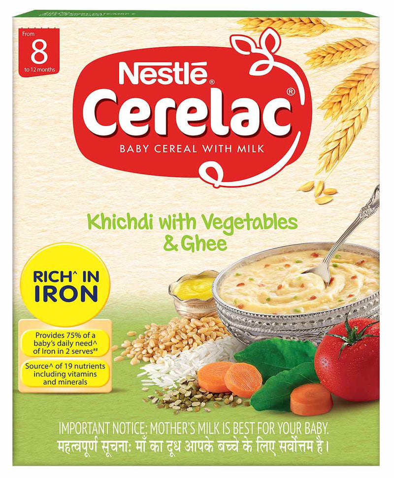 Nestle CERELAC  Baby Cereal with Milk, Khichdi with Vegetables & Ghee Ã¢â‚¬â€œ From 8 Months, 300g Bag-In-Box Pack - The Kids Circle