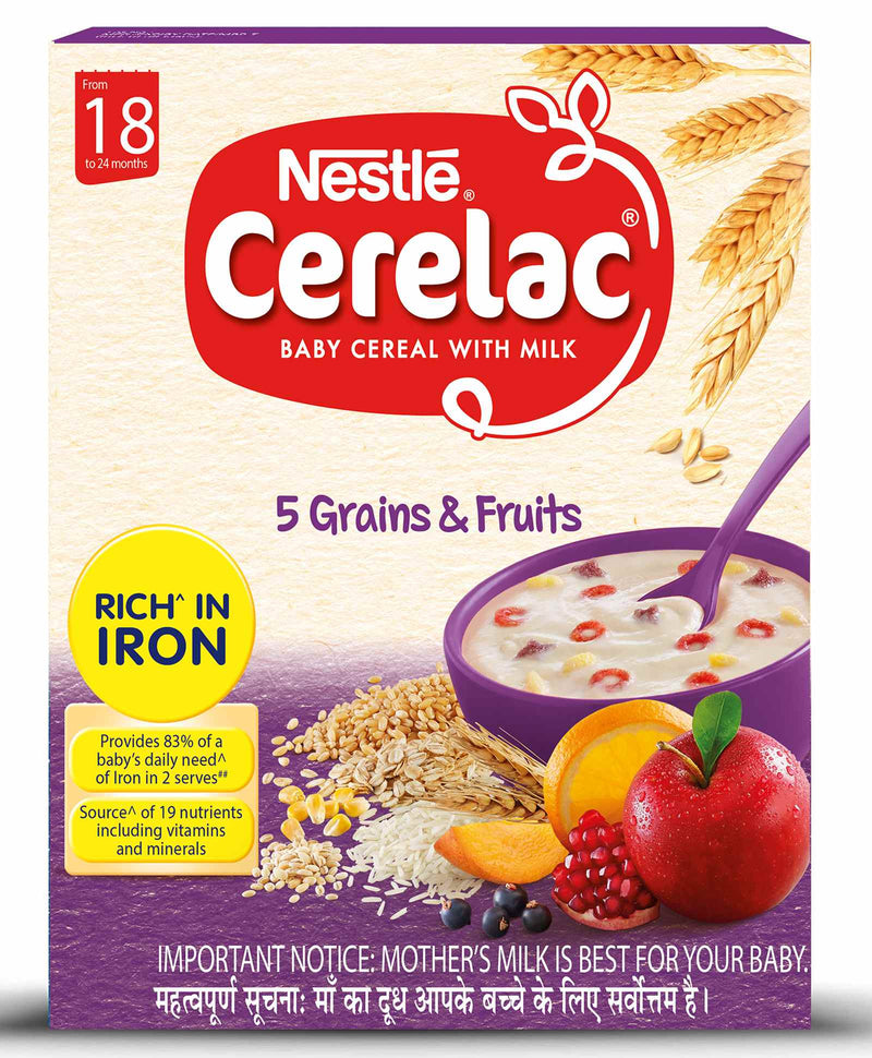 Nestle CERELAC Baby Cereal with Milk, 5 Grains and Fruits - From 18 to 24 Months, 300g Bag-In-Box Pack - The Kids Circle