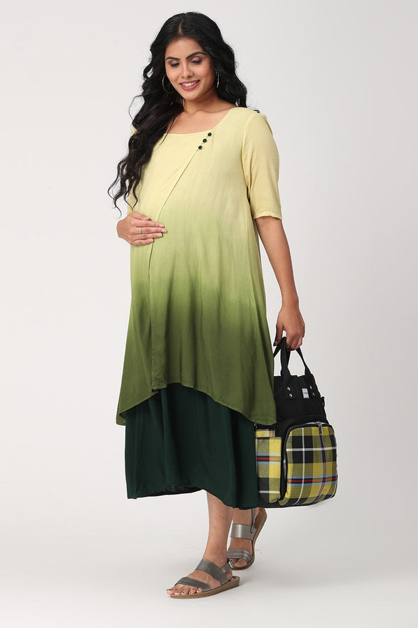 Charismomic Green Blossom Ombre Maternity/Nursing Dress