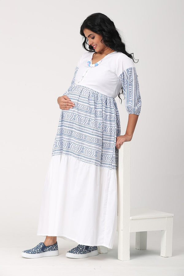 Charismomic Aztec Print Maternity -Nursing Layered Dress