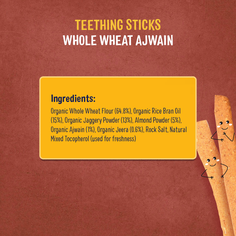 Timios TEETHING STICKS- Whole Wheat Ajwain-Pack of 2