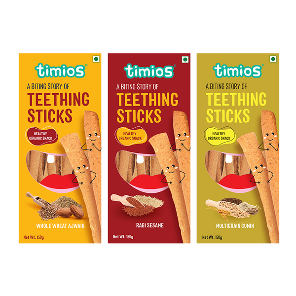 Timios Organic Teething Sticks Mixed Flavors Combo Pack-450gm