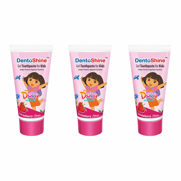 DentoShine Gel Toothpaste for kids - (Strawberry (dora), Pack of 3)