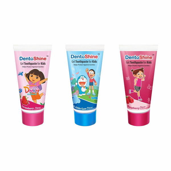 DentoShine Gel Toothpaste for kids - (Strawberry, Raspberry, Bubblegum |Pack of 3)