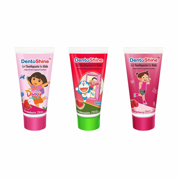 DentoShine Gel Toothpaste for kids - (Strawberry, Raspberry, Watermelon |Pack of 3)