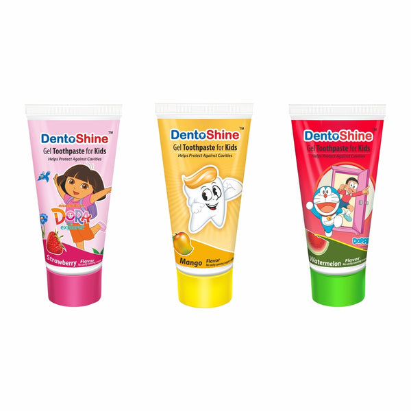 DentoShine Gel Toothpaste for kids - (Strawberry, Mango, Watermelon |Pack of 3)