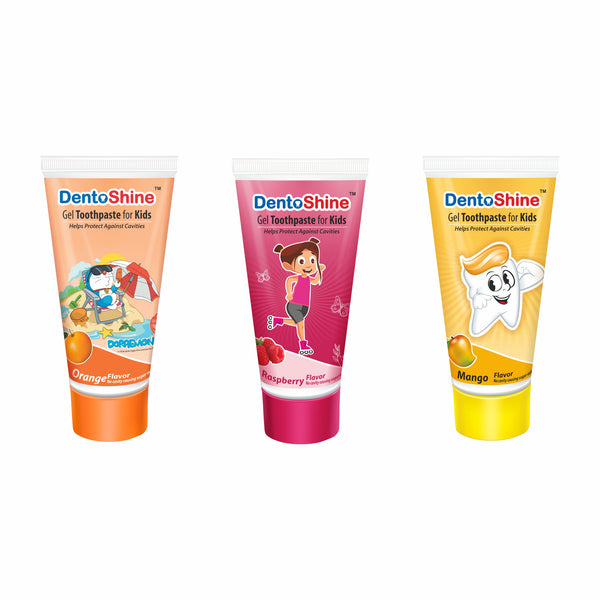 DentoShine Gel Toothpaste for kids - (Orange, Raspberry, Mango |Pack of 3)