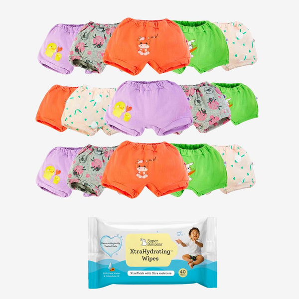 SuperBottoms 15 Pack Bloomers Farm Fam + FREE Wipes 40 pack