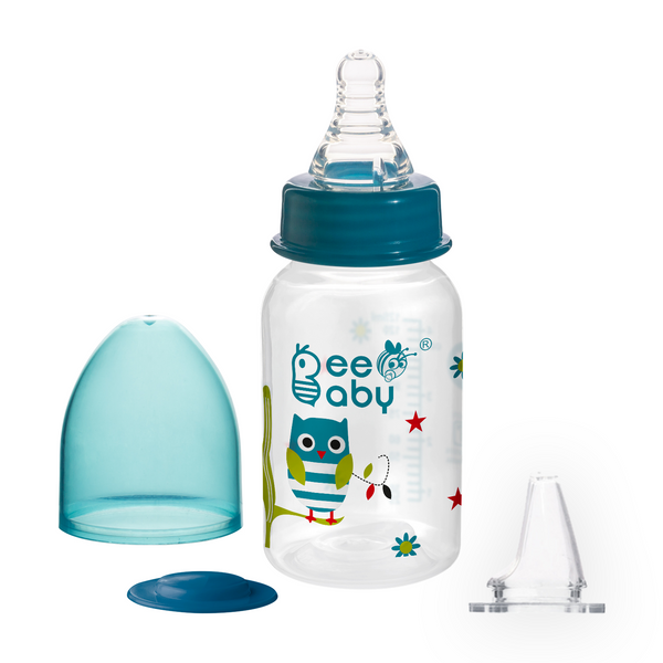 BeeBaby 2 in 1 Advance Plus Baby Feeding Bottle To Sippy Bottle with Anti-Colic Silicone Nipple & Silicone Sippy Spout. 100% BPA FREE. - 125 ML / 4 Oz. Blue