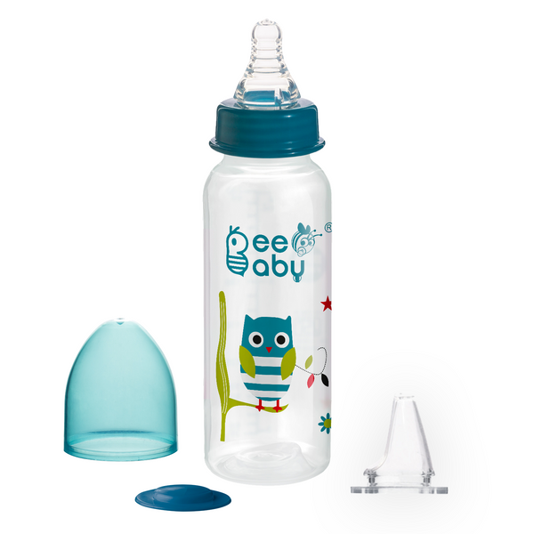 BeeBaby 2 in 1 Advance Plus Baby Feeding Bottle To Sippy Bottle with Anti-Colic Silicone Nipple & Silicone Sippy Spout. 100% BPA FREE. - 250 ML / 8 Oz. Blue
