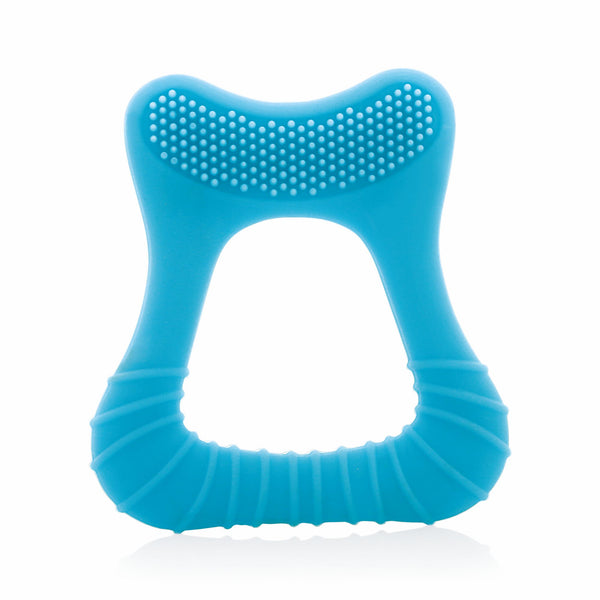 BeeBaby Tooth Shape Silicone Teether for 3+ months with Soft Bristles & Carry Case, BPA Free Teething Toy for Babies with Textured Surface for Soothing Gums. 100% Food Grade (Tooth- Blue)