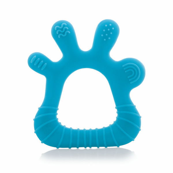 BeeBaby Finger Shape Soft Silicone Teether for 6+ months with Carry Case, BPA Free Teething Toy for Babies with Textured Surface for Soothing Gums. 100% Food Grade (Finger - Blue)
