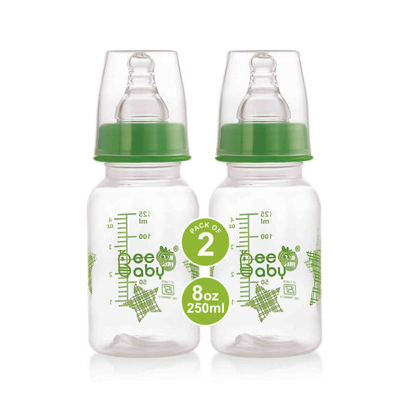 BeeBaby Basic Slim Neck Baby Feeding Bottle with Premium Anti-Colic Silicone Nipple. 100% BPA FREE, 4 Months + (125 ML / 4 oz.) (Green) (Pack of 2)
