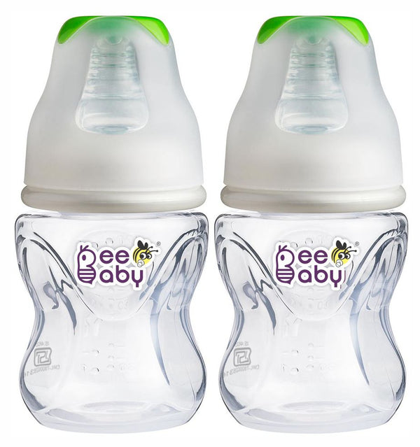 BeeBaby Comfort Slim Neck Baby Feeding Bottle with Slow Flow Anti-Colic Silicone Nipple. For Infants. 100% BPA Free. 120 ML (Green) (Pack of 2) - 4 Months +