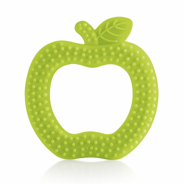 BeeBaby Apple Fruit Shape Soft Silicone Teether for 3+ months with Carrying Case, BPA Free Teething Toy for Babies with Textured Surface for Soothing Gums. 100% Food Grade (Apple - Green)
