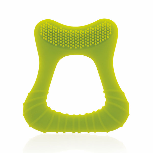 BeeBaby Tooth Shape Silicone Teether for 3+ months with Soft Bristles & Carry Case, BPA Free Teething Toy for Babies with Textured Surface for Soothing Gums. 100% Food Grade (Tooth- Green)