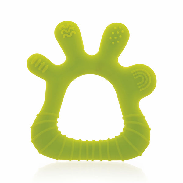 BeeBaby Finger Shape Soft Silicone Teether for 6+ months with Carry Case, BPA Free Teething Toy for Babies with Textured Surface for Soothing Gums. 100% Food Grade (Finger - Green)