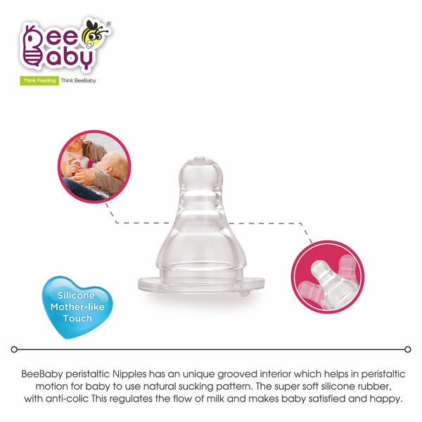 BeeBaby Basic Slim Neck Baby Feeding Bottle with Premium Anti-Colic Silicone Nipple. 100% BPA FREE, 8 Months + (250 ML) (Pink) (Pack of 2)