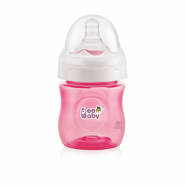 BeeBaby Ease Wide Neck Colour Baby Feeding Bottle. Fast Flow Anti-Colic Silicone Nipple for infants, and newborns. 100% BPA Free. 4 months+ (150ml, Pink)