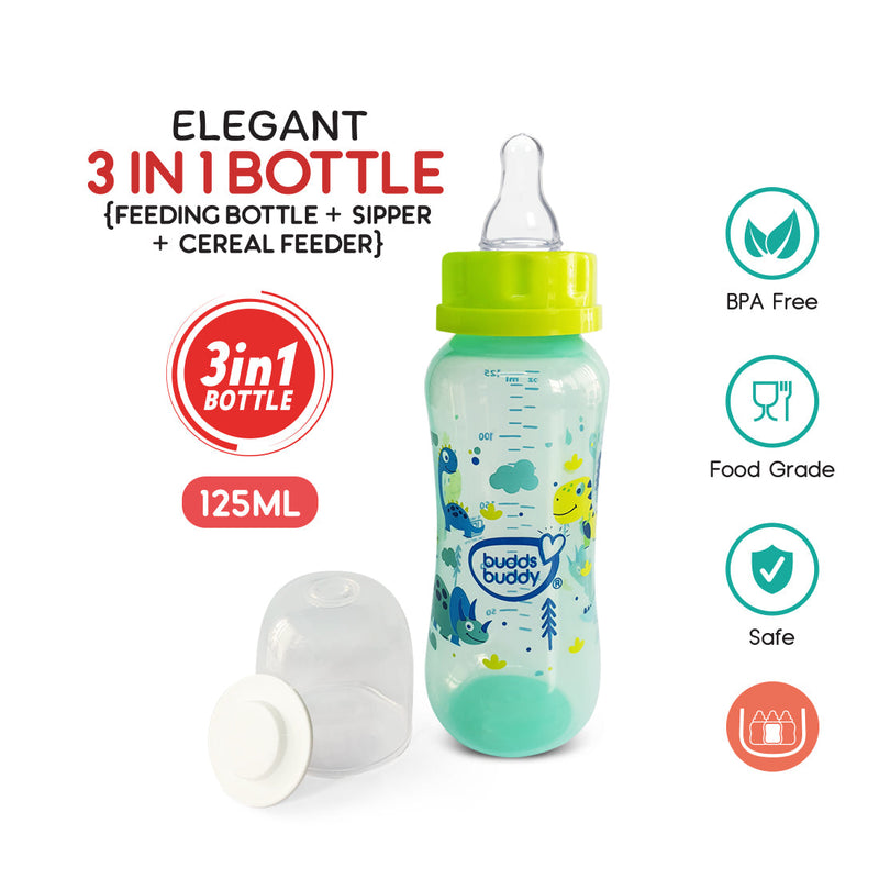 Buddsbuddy Plastic Standard Neck 3In1 Elegant Feeding Bottle - 250ml(green)