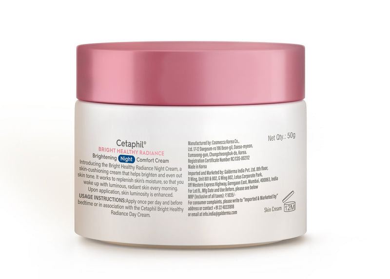 Cetaphil Brightening Night Comfort Cream - 50 g| For Dark Spots, Uneven Skin Tone| Hyaluronic Acid & Niacinamide| Fragrance Free| Dermatologist Recommended