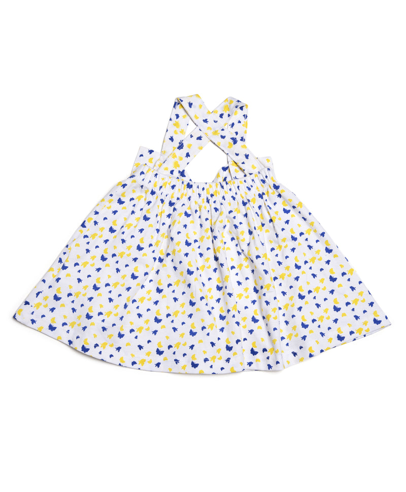 Go Bees Premium Organic Cotton Party Wear butterfly printed bow belt Skirt and blue Top