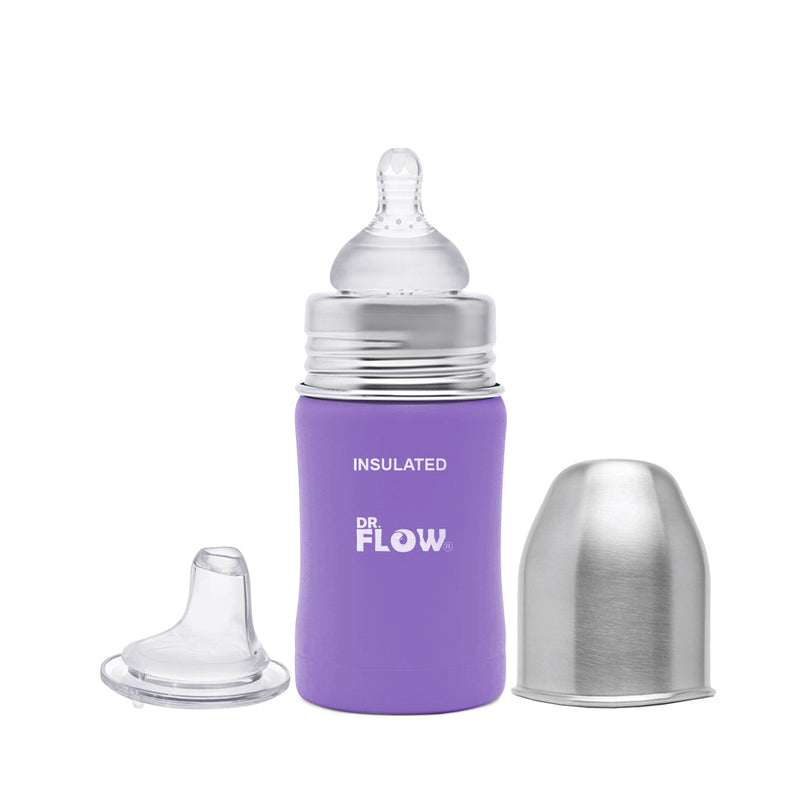 Buddsbuddy Dr.Flow Stainless Steel Wide Neck 2 in1 Omega Thermos Feeding Bottle 180ml(blue)