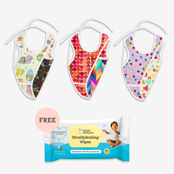 SuperBottoms FREE XtraHydrating Wipes with 3 Waterproof Cloth Bibs