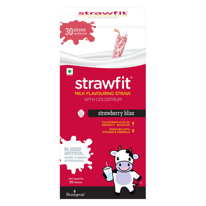 Strawfit Strawberry, Milk Flavoring Straw with Colostrum for Kids' Immunity, Health and Nutrition