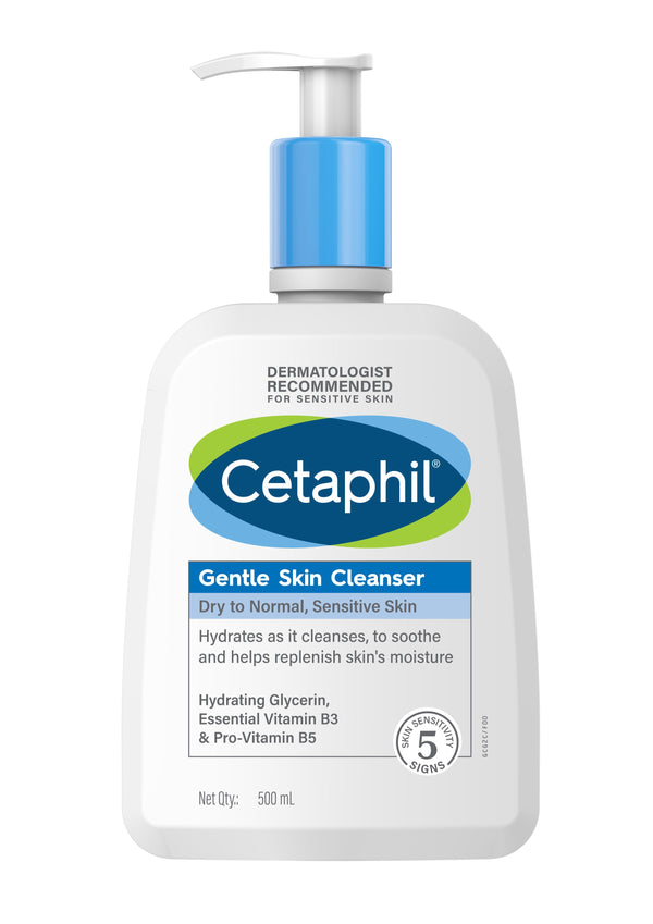 Cetaphil Gentle Skin Cleanser For Dry, Normal Sensitive Skin, 500ml Hydrating Face Wash With Niacinamide,Vitamin B5, Dermatologist Recommended, Paraben, Sulphate Free