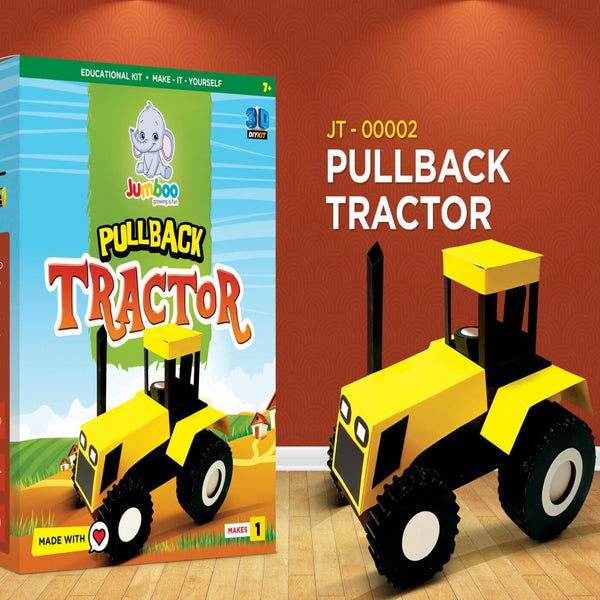 Cot and Candy Pull Back Tractor DIY Paper Art & Craft Kit - Jumboo Toys