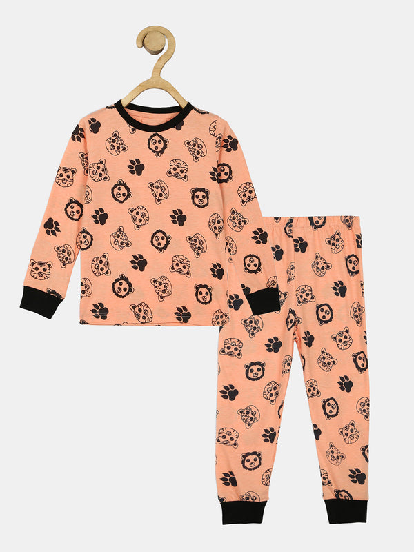 Wyld Sprog Kids Tiger AOP Print Orange Tshirt & Pyjama Set