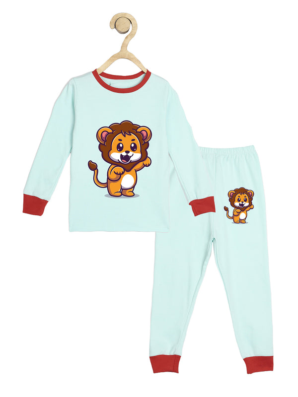 Wyld Sprog Kids Lion Print Icy Morn Tshirt & Pyjama Set