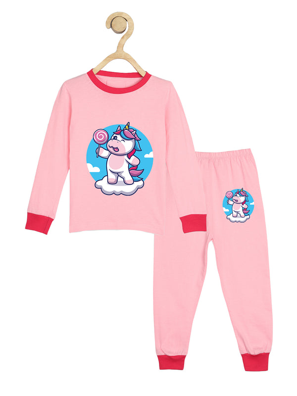 Wyld Sprog Kids Girls Unicorn Print Pink Tshirt & Pyjama Set