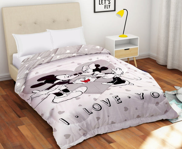 Cot and Candy Disney Mickey & Friends 100% Cotton I Love You Comforter - Single Size ( 200 x 150 cms) - Reversible Design