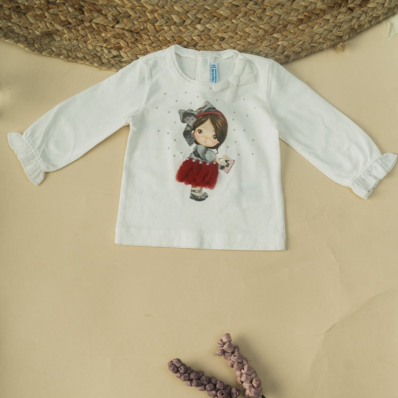 Cot and Candy Baby Girls White Printed Long Sleeve Top