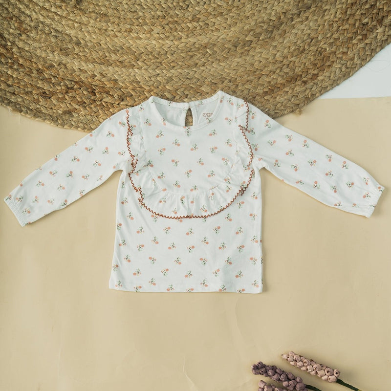 Cot and Candy Baby Girls Printed White Long Sleeve Top