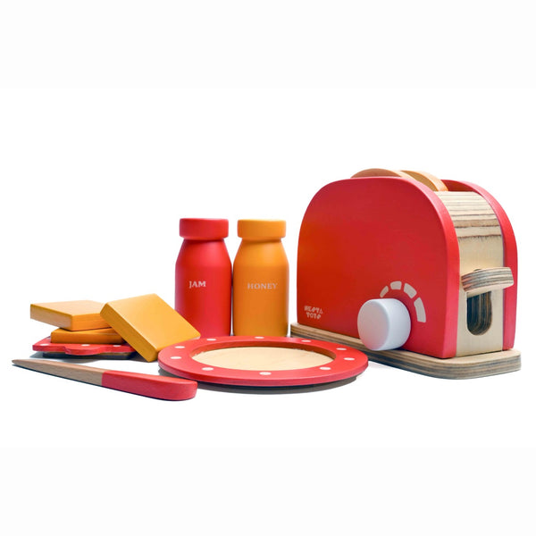 Nesta Toys Bread Pop-up Toaster Toy | Wooden Kitchen Toy (Red)