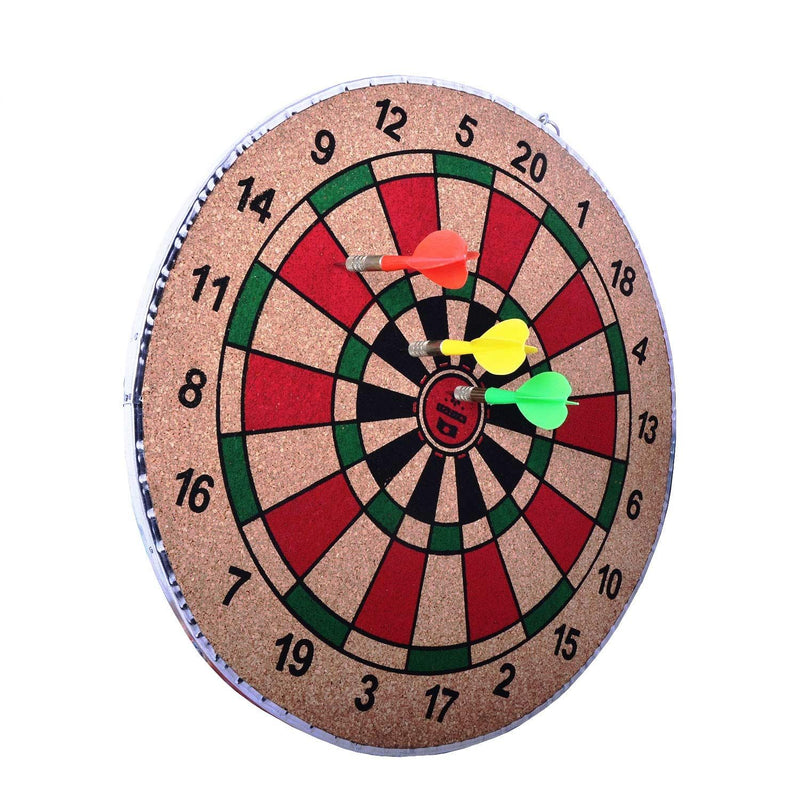 Planet of Toys Dartboard with Darts for Adults with 3 Darts (Made in India) Wooden Dartboard Set Target Games Double Faced - 12 Inch (12IN Dartboard) - The Kids Circle