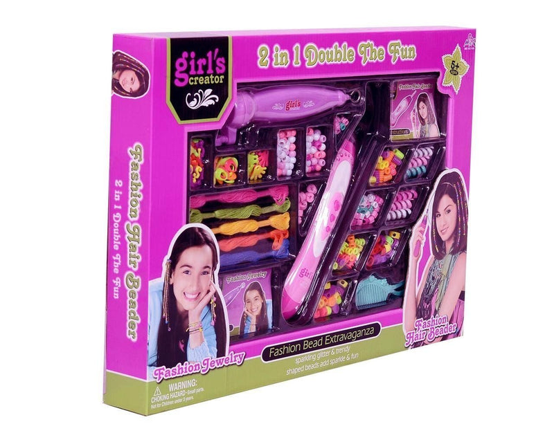 Planet of Toys Hair Beader 2 in 1 Double The Fun Girls Creator Deluxe Fashion Bead Extravaganza Fashion Bead for Girls - The Kids Circle