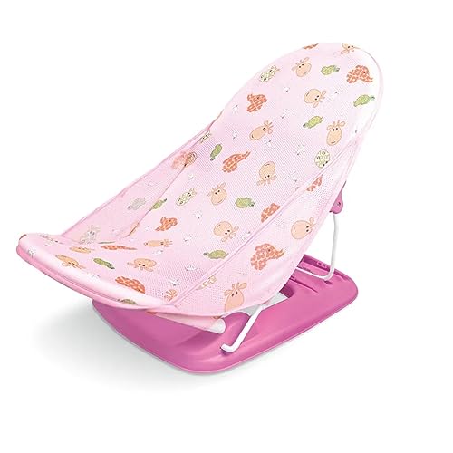 Safe-O-Kid baby bather for baby 0 - 12 months, New Born Baby Bath Chair, position adjustable, Washable soft Mesh, Large Seat - L. Pink