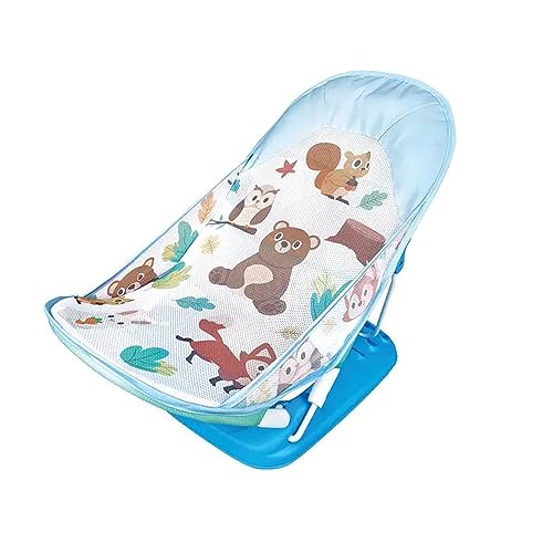 Safe-O-Kid Owl Print baby bather for baby 0 - 12 months, New Born Baby Bath Chair, position adjustable, Washable soft Mesh, Large Seat - Blue